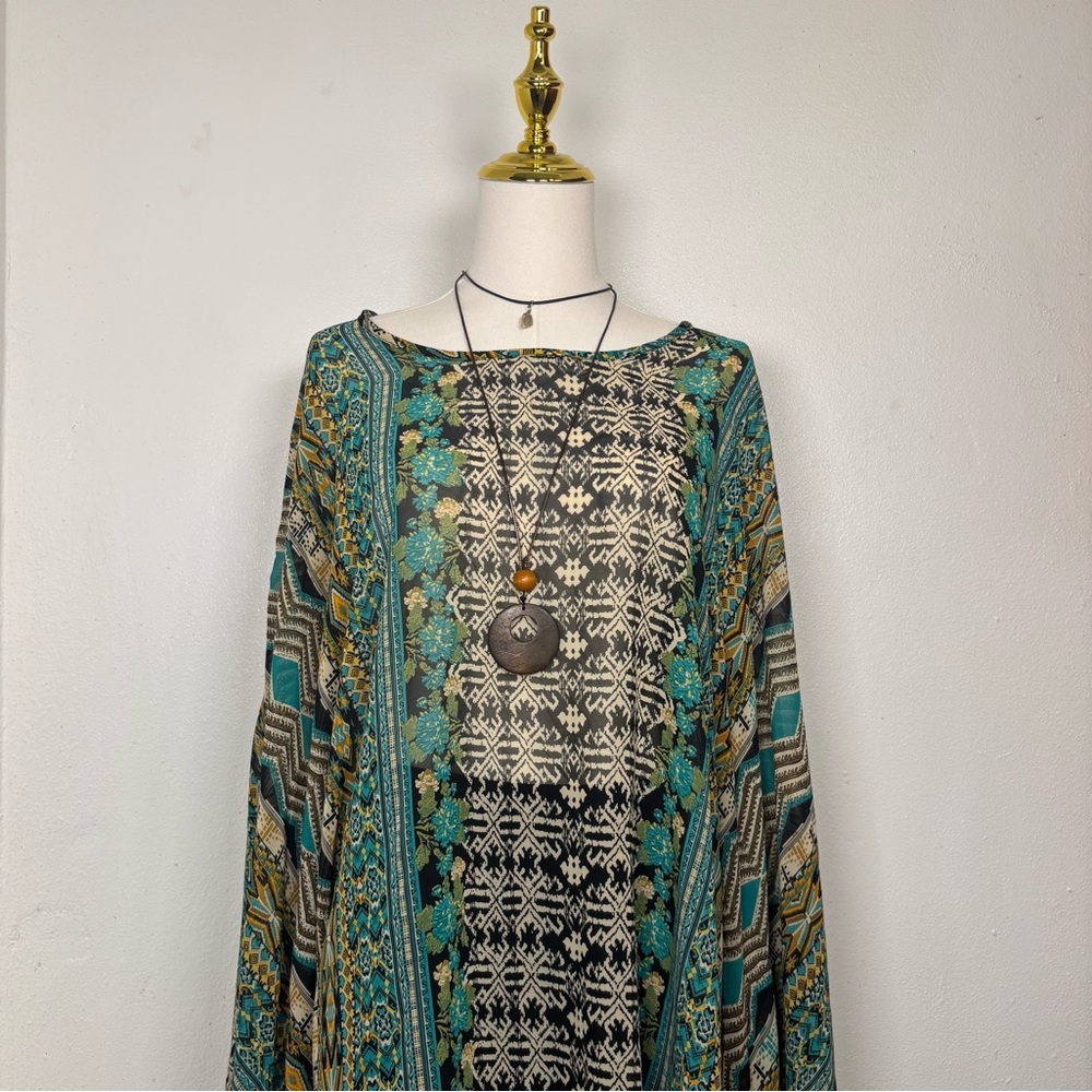 kaktus sheer blue black yellow‎ boho cover up shawl boho beach grunge y2k fairy
